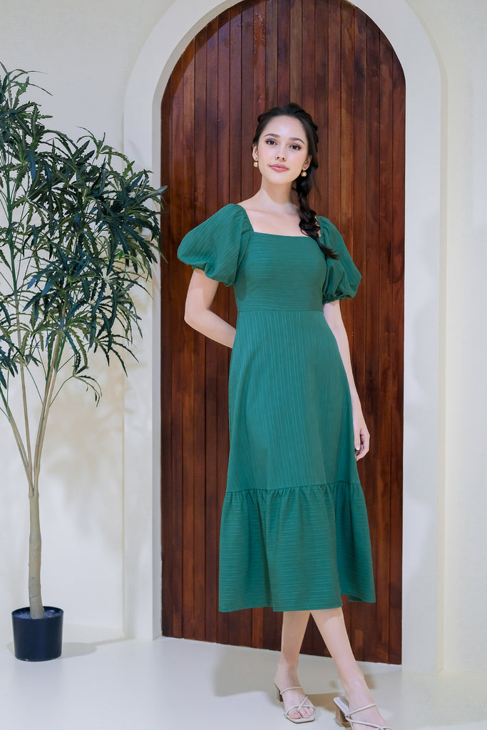 Gwendolyn Puffy Sleeves Ruffle Hem Dress - Forest [XS/S/M/L/XL]