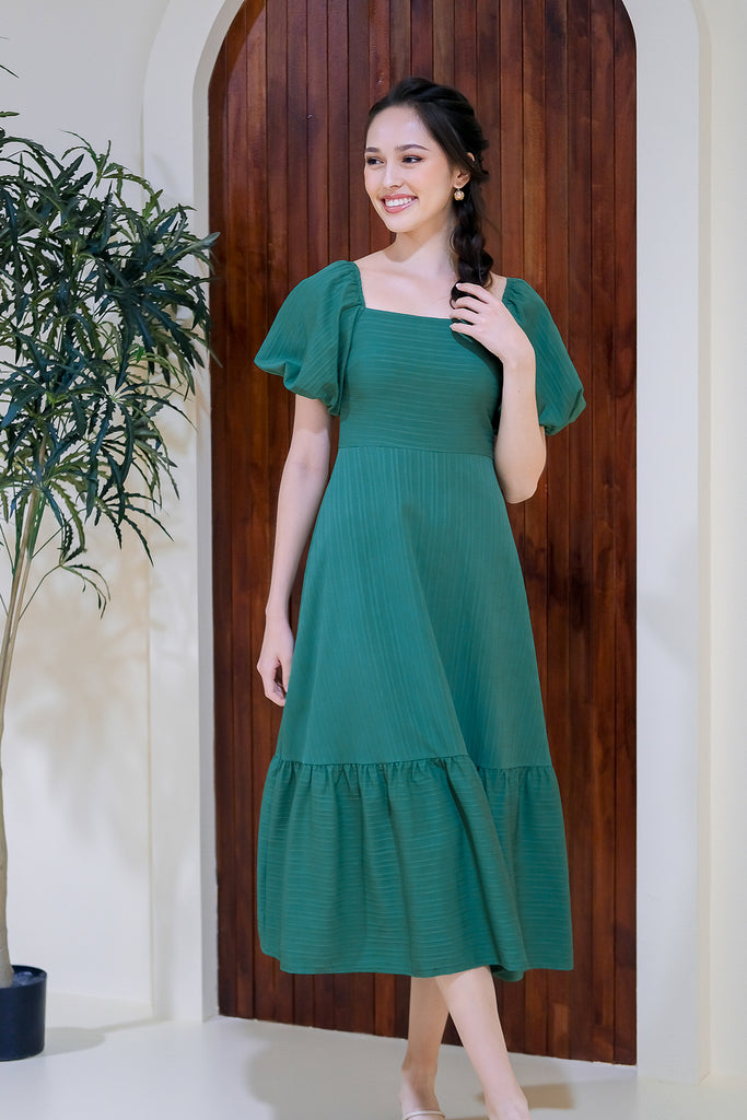 Gwendolyn Puffy Sleeves Ruffle Hem Dress - Forest [XS/S/M/L/XL]