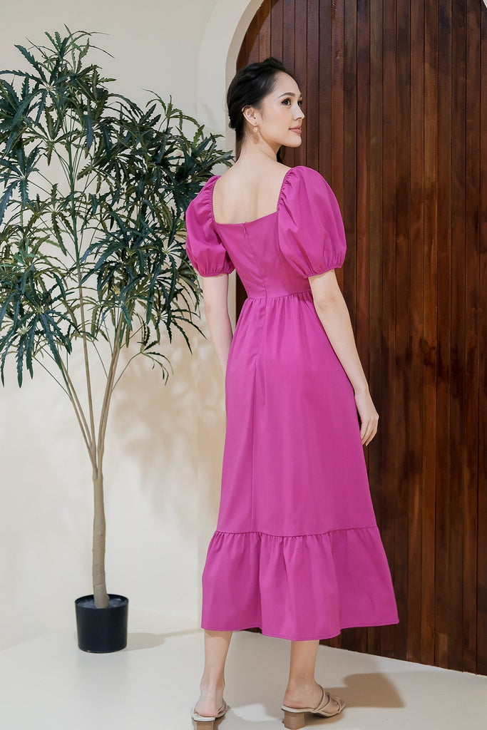 Restock: Valen Puffy Sleeves Ruffle Hem Dress - Hot Pink [XS/S/M/L/XL]