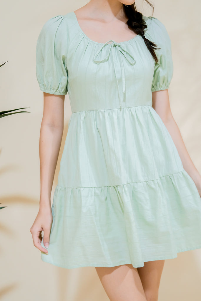 Callie Puffy Sleeves Tier Dress Romper - Seafoam Green [XS/S/M/L/XL]