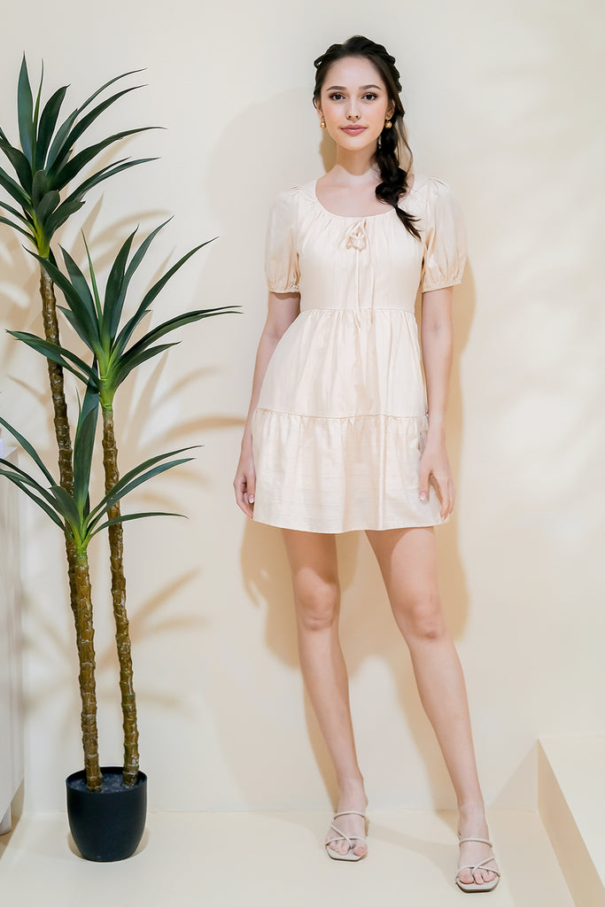 Callie Puffy Sleeves Tier Dress Romper - Ecru [XS/S/M/L/XL]