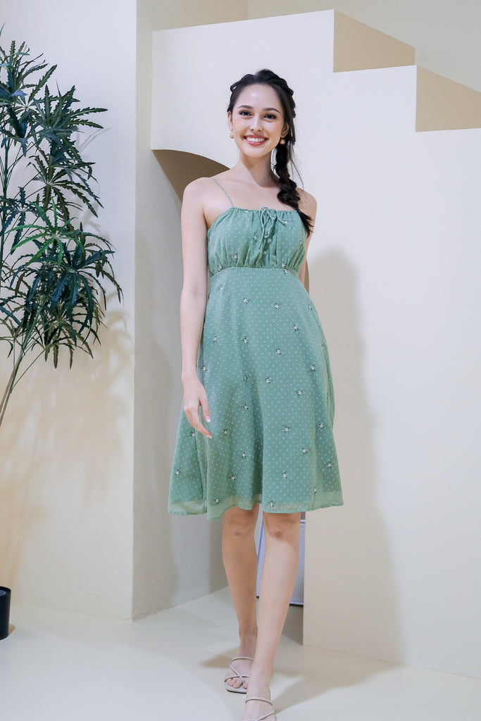 Carpe Diem Embroidery Spag Dress - Sage Green [XS/S/M/L/XL]