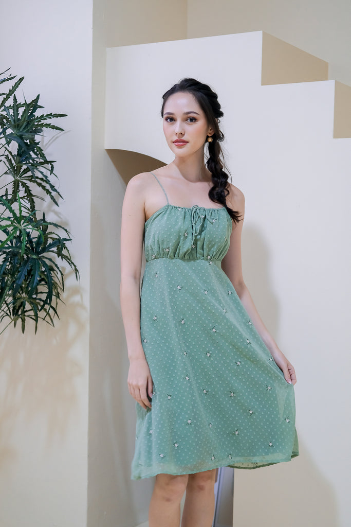 Carpe Diem Embroidery Spag Dress - Sage Green [XS/S/M/L/XL]