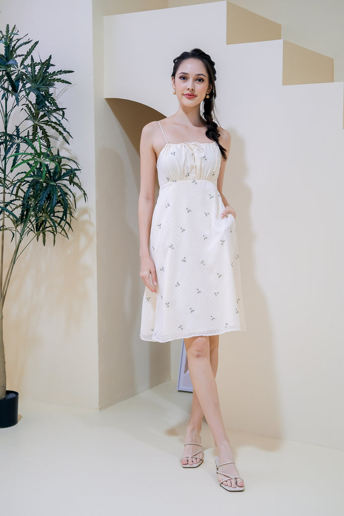 Carpe Diem Embroidery Spag Dress - Cream [XS/S/M/L/XL]