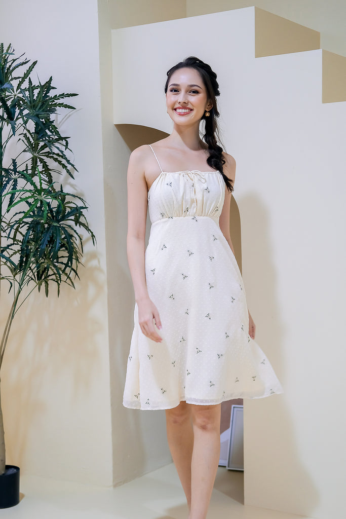 Carpe Diem Embroidery Spag Dress - Cream [XS/S/M/L/XL]