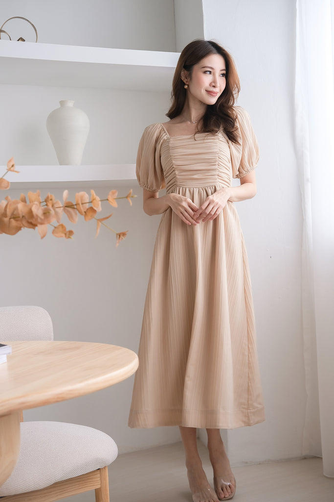 Demure Ruched Puffy Sleeves Midaxi - Ecru [XS/S/M/L/XL/XXL]