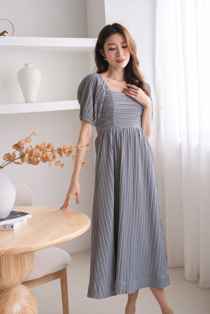 Demure Ruched Puffy Sleeves Midaxi - Dusk Blue [XS/S/M/L/XL/XXL]