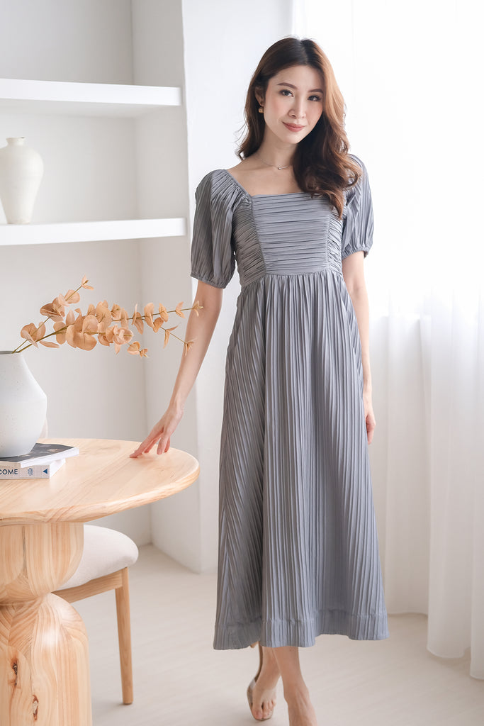 Demure Ruched Puffy Sleeves Midaxi - Dusk Blue [XS/S/M/L/XL/XXL]