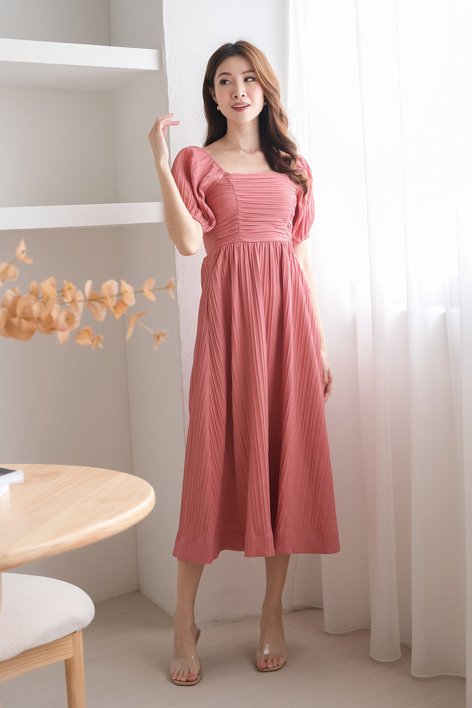 Demure Ruched Puffy Sleeves Midaxi - Rosewood [XS/S/M/L/XL/XXL]
