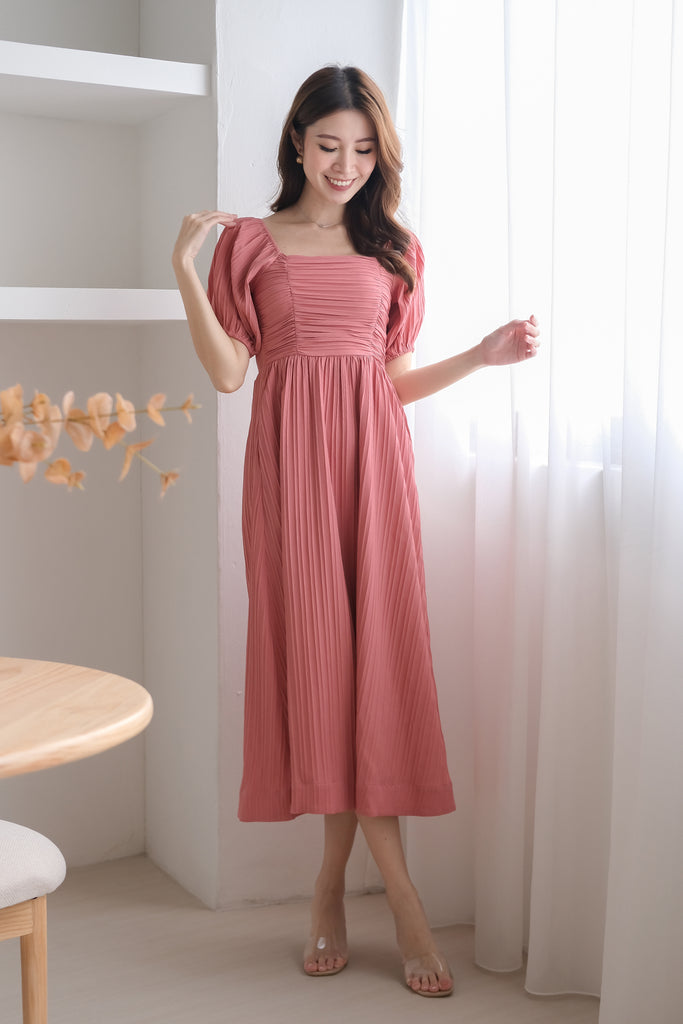 Demure Ruched Puffy Sleeves Midaxi - Rosewood [XS/S/M/L/XL/XXL]