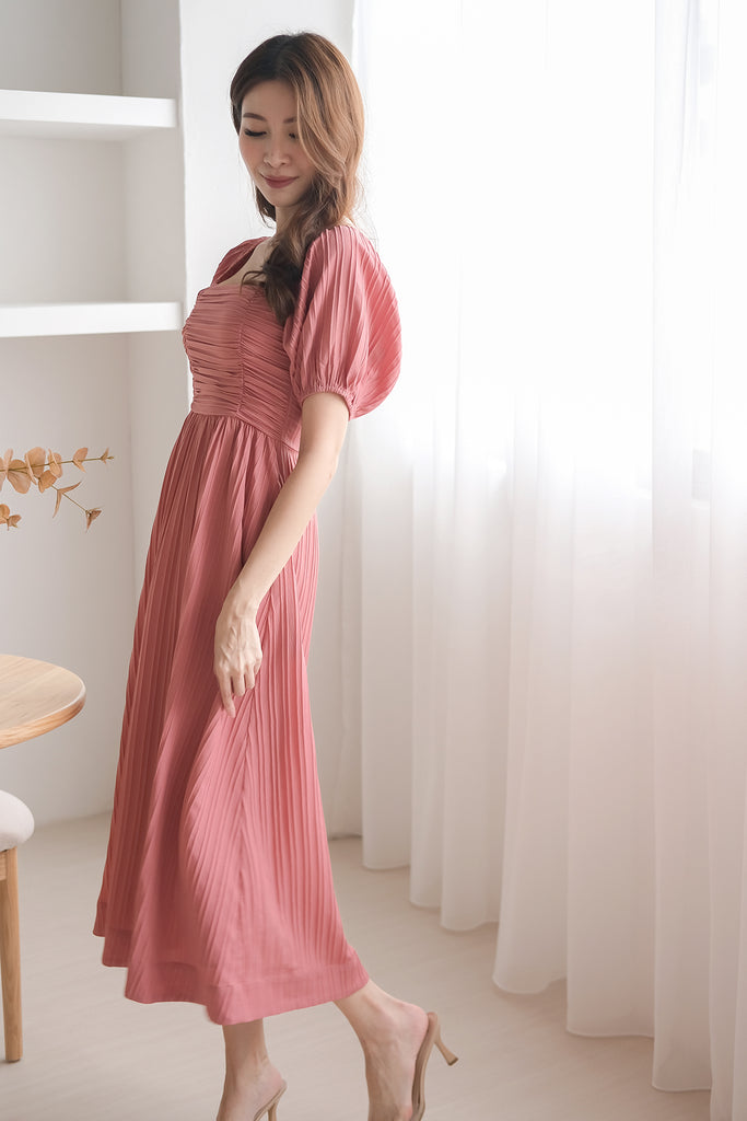 Demure Ruched Puffy Sleeves Midaxi - Rosewood [XS/S/M/L/XL/XXL]