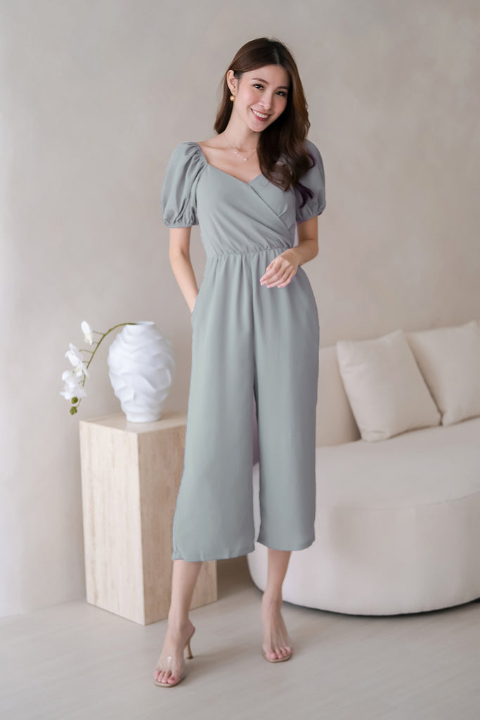 Sander Puffy Sleeves Overlap Jumpsuit - Sage Green [XS/S/M/L/XL]