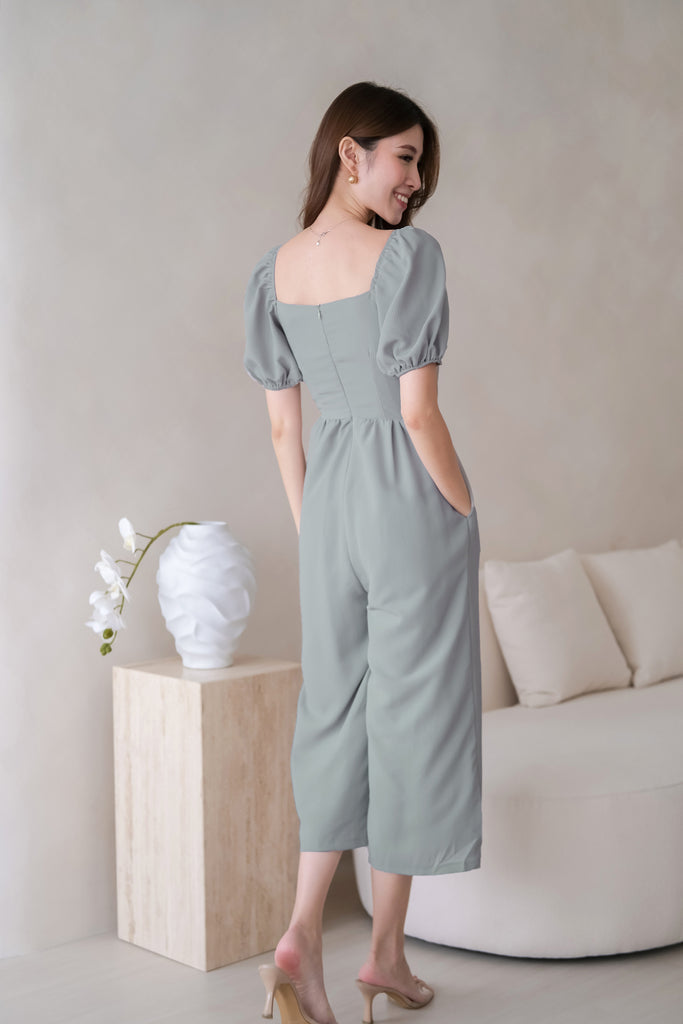 Sander Puffy Sleeves Overlap Jumpsuit - Sage Green [XS/S/M/L/XL]