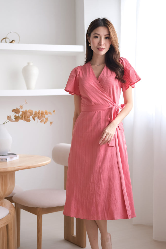 Chelsey Lattice Eyelet Wrap Dress - Watermelon [XS/S/M/L/XL]
