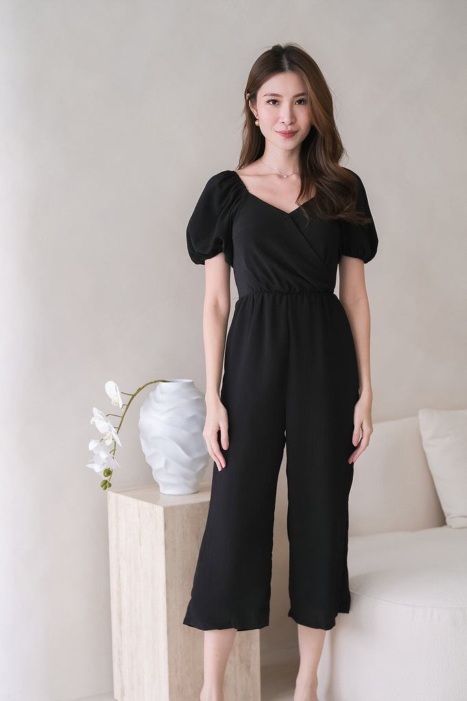 Sander Puffy Sleeves Overlap Jumpsuit - Black [XS/S/M/L/XL]