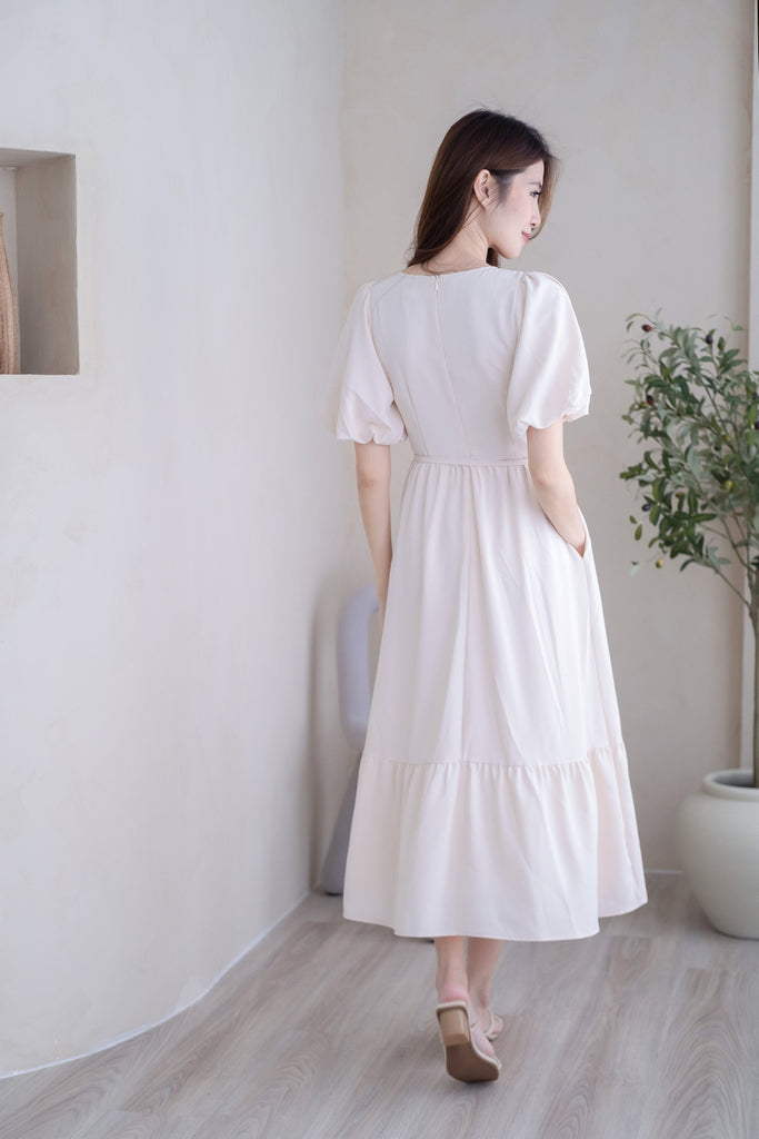Dionne Puffy Sleeves Ruffle Hem Maxi - Cream [XS/S/M/L/XL]