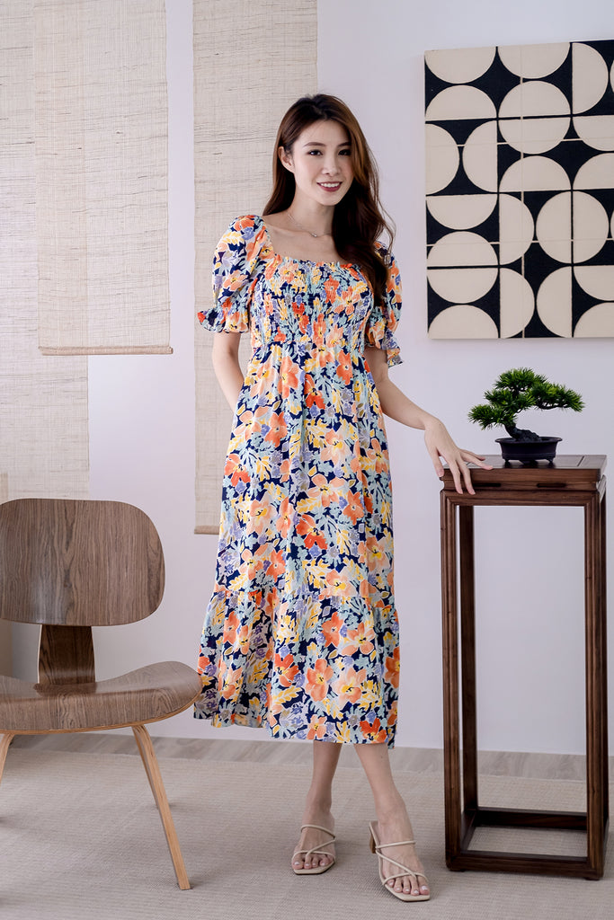 Sonia Smocked Puffy Sleeves Maxi - Floral [XS/S/M/L/XL]