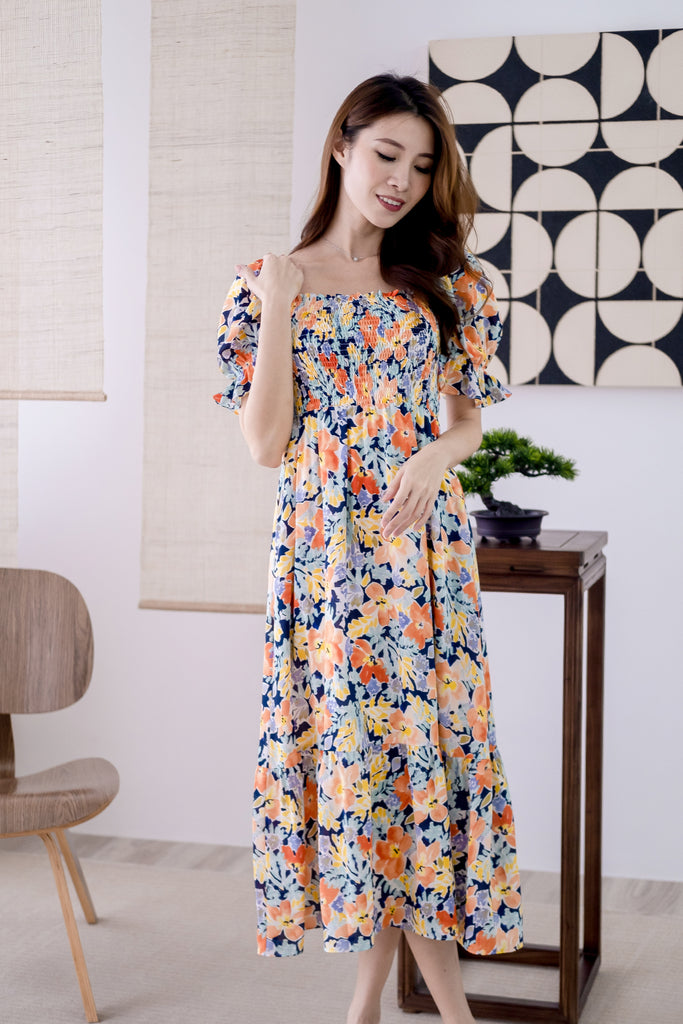Sonia Smocked Puffy Sleeves Maxi - Floral [XS/S/M/L/XL]