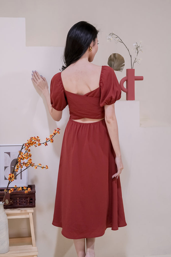 Berlin Back Cut-Out Midi Dress - Rust Red [XS/S/M/L/XL]
