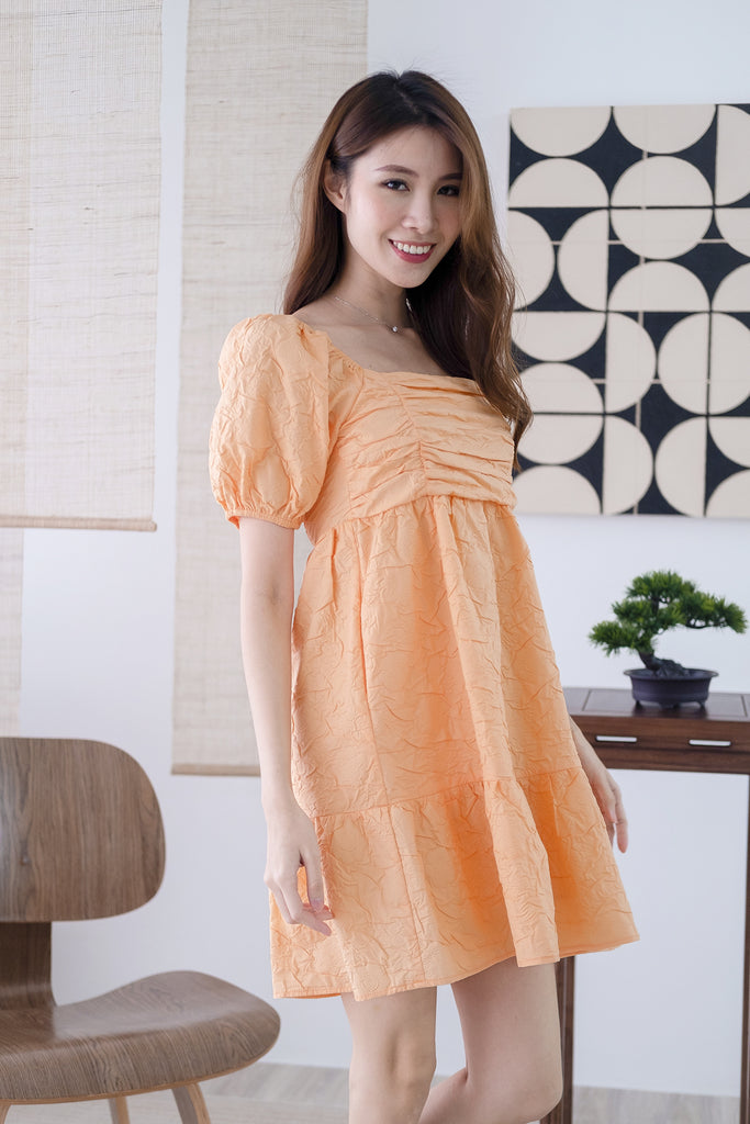 Dayra Ruche Babydoll Dress - Apricot [XS/S/M/L/XL]