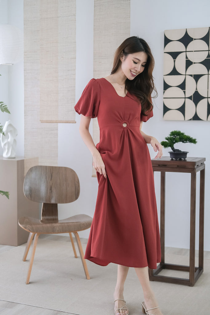 Dawn Loop Cut Out Maxi Dress - Red Wood [XS/S/M/L/XL]