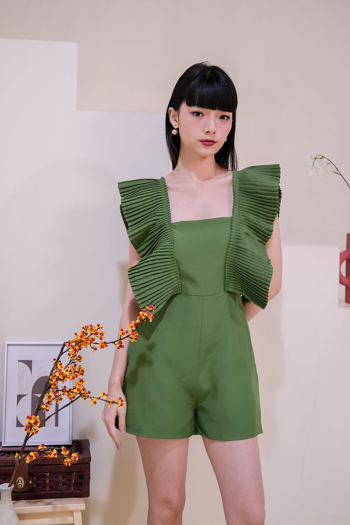 Dover Pleated Rompers - Moss Green [XS/S/M/L/XL]