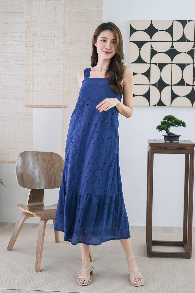 Jaena Eyelet Ruffle Hem Maxi - Navy [XS/S/M/L/XL]