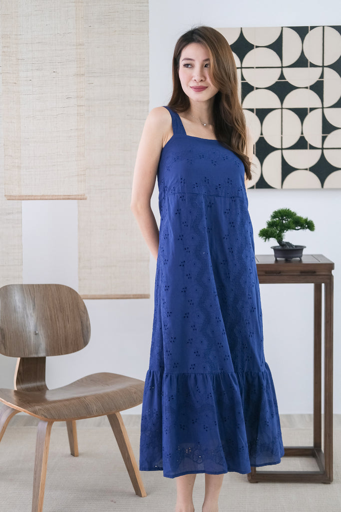 Jaena Eyelet Ruffle Hem Maxi - Navy [XS/S/M/L/XL]