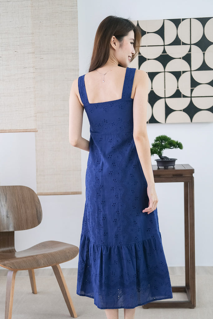 Jaena Eyelet Ruffle Hem Maxi - Navy [XS/S/M/L/XL]