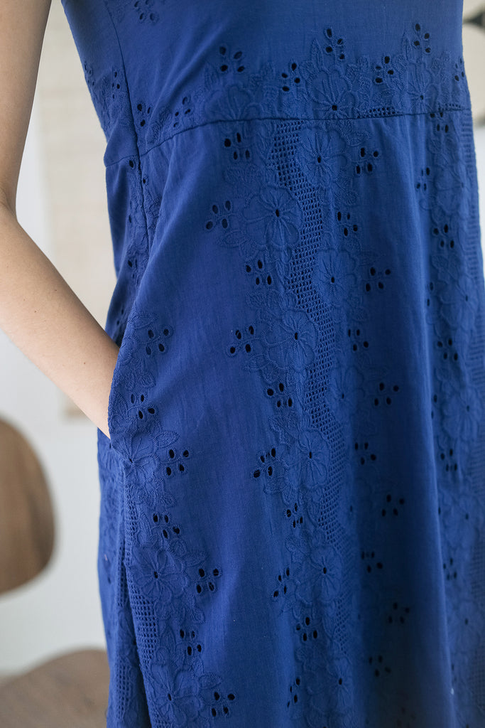 Jaena Eyelet Ruffle Hem Maxi - Navy [XS/S/M/L/XL]