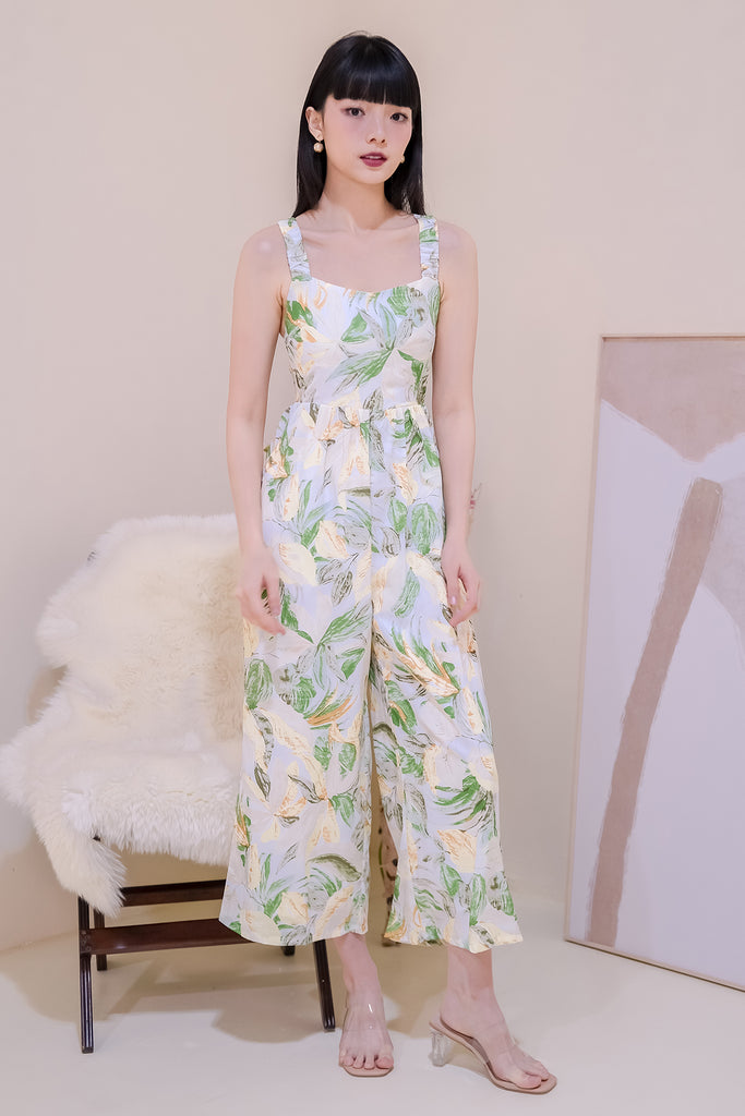 Penthouse Padded Cross Back Jumpsuit - Green Floral [XS/S/M/L/XL]