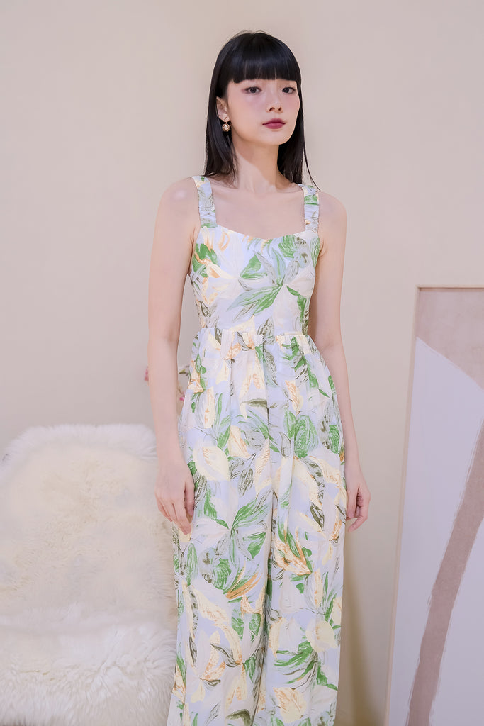 Penthouse Padded Cross Back Jumpsuit - Green Floral [XS/S/M/L/XL]