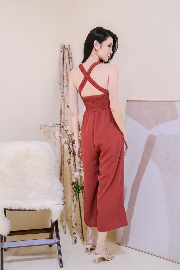 Penthouse Padded Cross Back Jumpsuit - Rust Red [XS/S/M/L/XL]