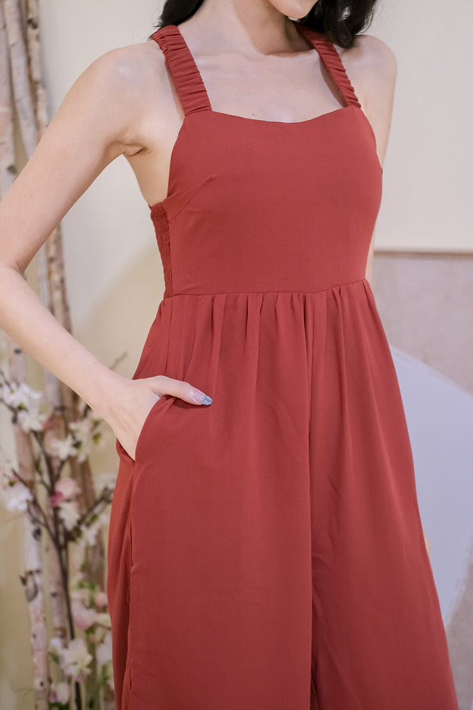 Penthouse Padded Cross Back Jumpsuit - Rust Red [XS/S/M/L/XL]