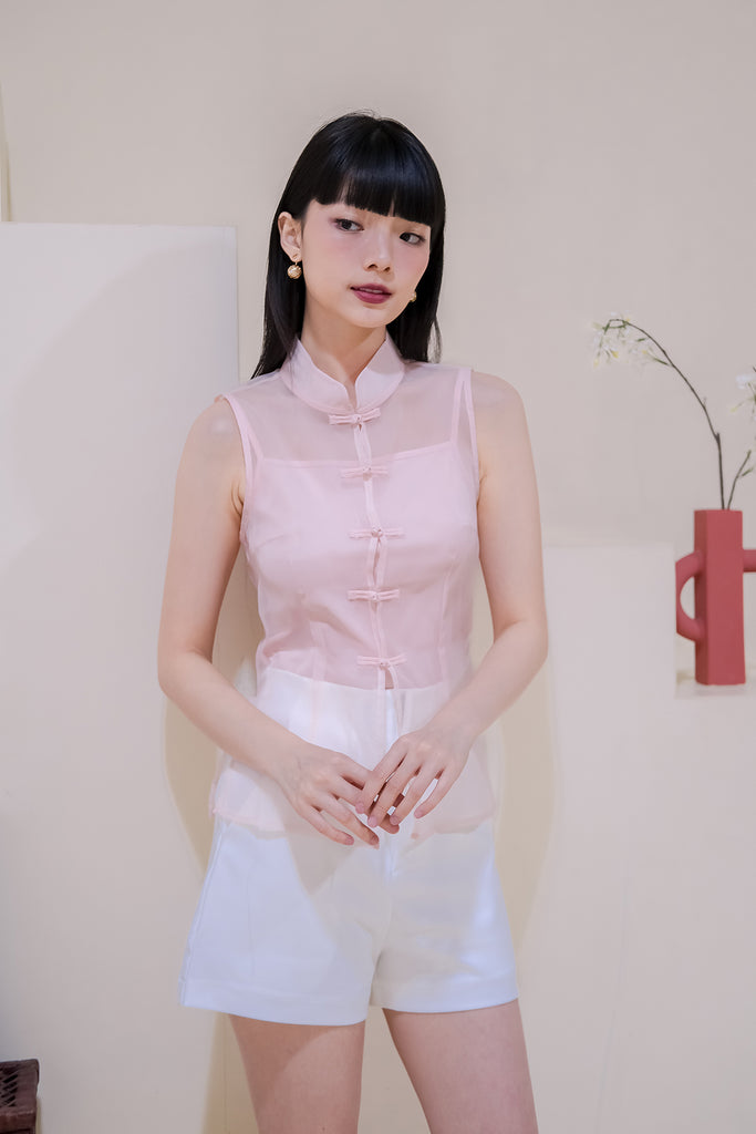 喜悦 Xiyue Organza Cheongsam Top - Peach Pink [XS/S/M/L/XL]