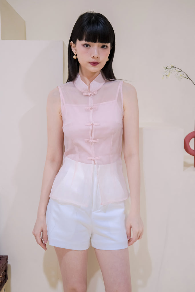 喜悦 Xiyue Organza Cheongsam Top - Peach Pink [XS/S/M/L/XL]
