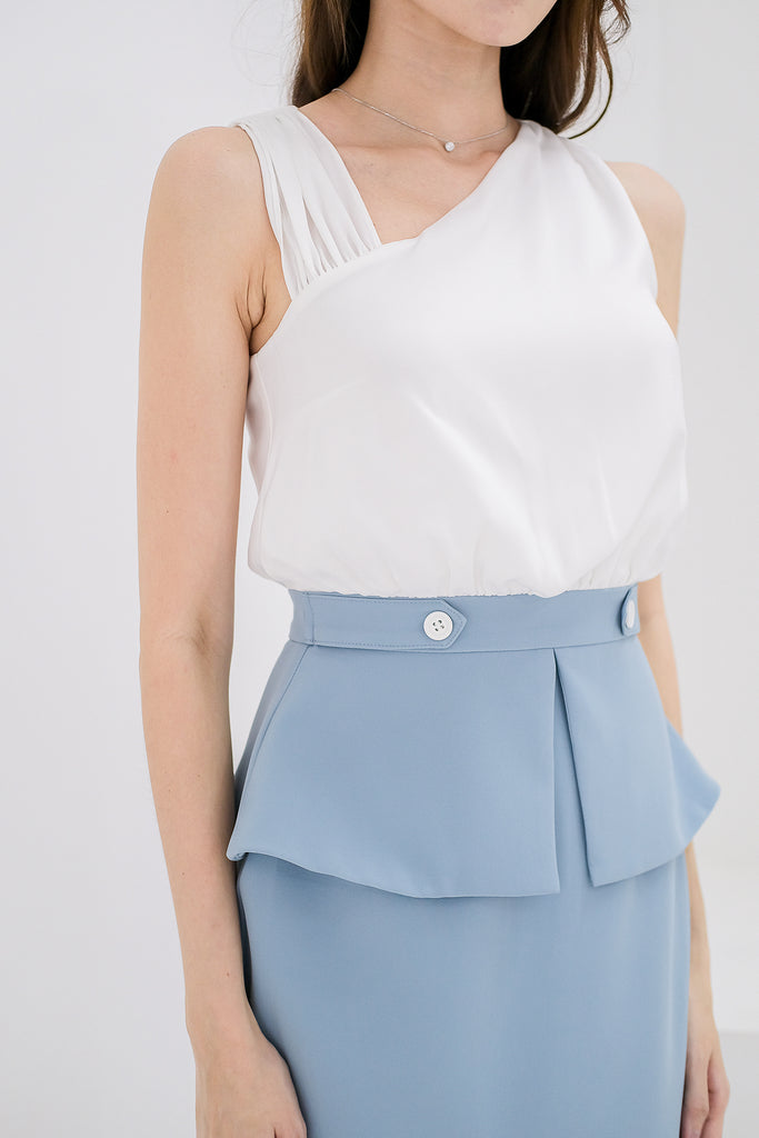Zorynn Button Peplum Dress - White // Sky [XS/S/M/L/XL]