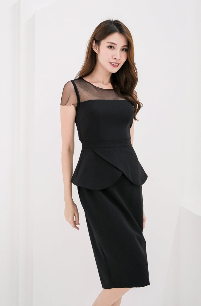 Zanelle Mesh Detachable Peplum Belt Dress - Black [XS/S/M/L/XL]