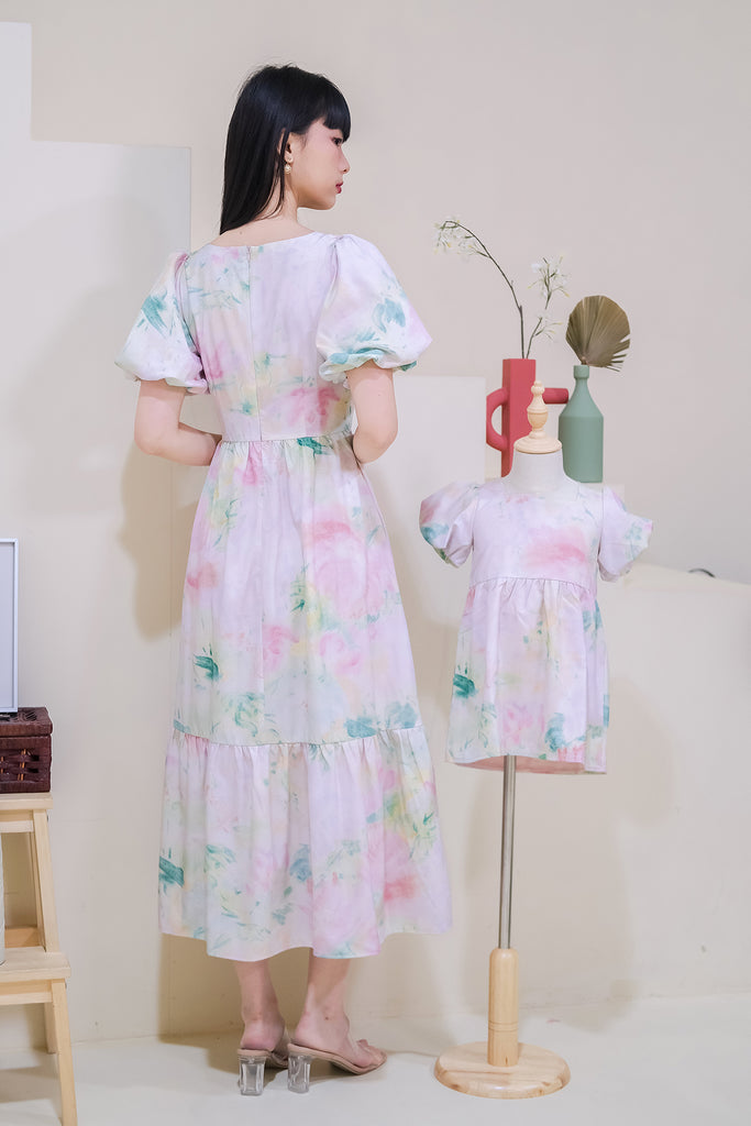 Monet's Garden Puffy Sleeves Maxi Dress - Pink [XS/S/M/L/XL]