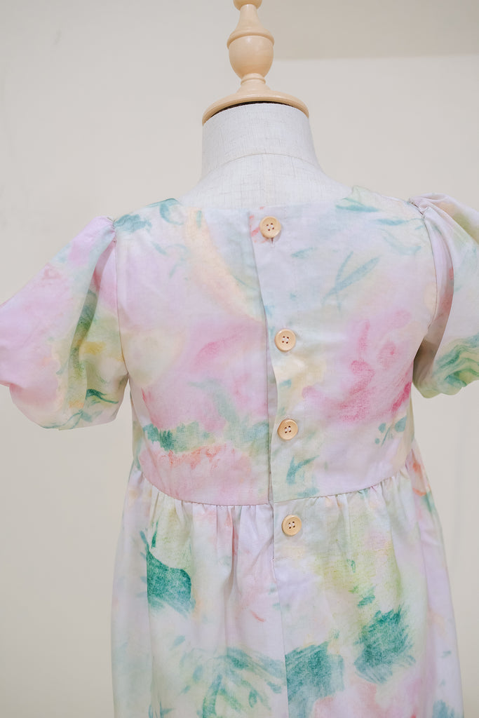 Kids Monet Garden Puffy Sleeves Dress - Pink [12M/2Y/3Y/4Y/5Y/6Y/7Y/8Y]