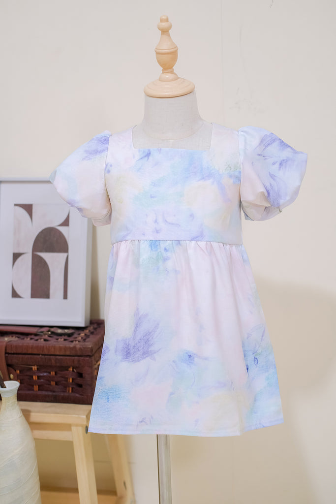 Kids Monet Garden Puffy Sleeves Dress - Blue [12M/2Y/3Y/4Y/5Y/6Y/7Y/8Y]