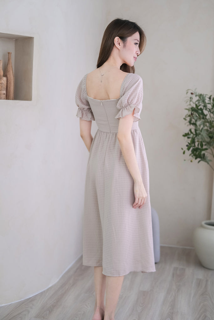 Duchess Puffy Sleeves Midi Dress - Nude Sand [XS/S/M/L/XL]