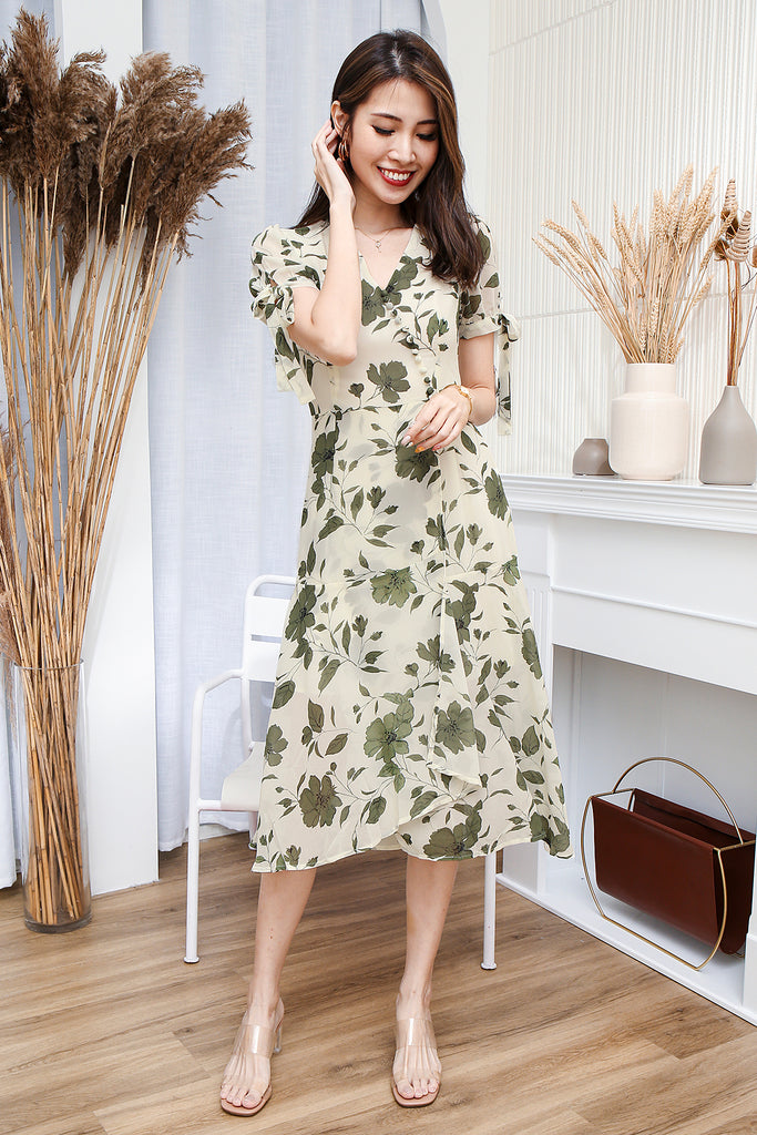 Lyla Floral Button Sleeved Dress - Cream [XS/S/M/L/XL]