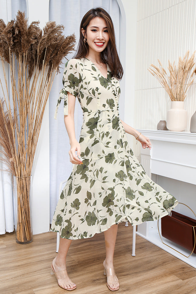 Lyla Floral Button Sleeved Dress - Cream [XS/S/M/L/XL]