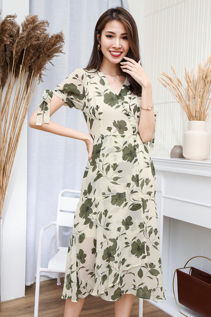 Lyla Floral Button Sleeved Dress - Cream [XS/S/M/L/XL]