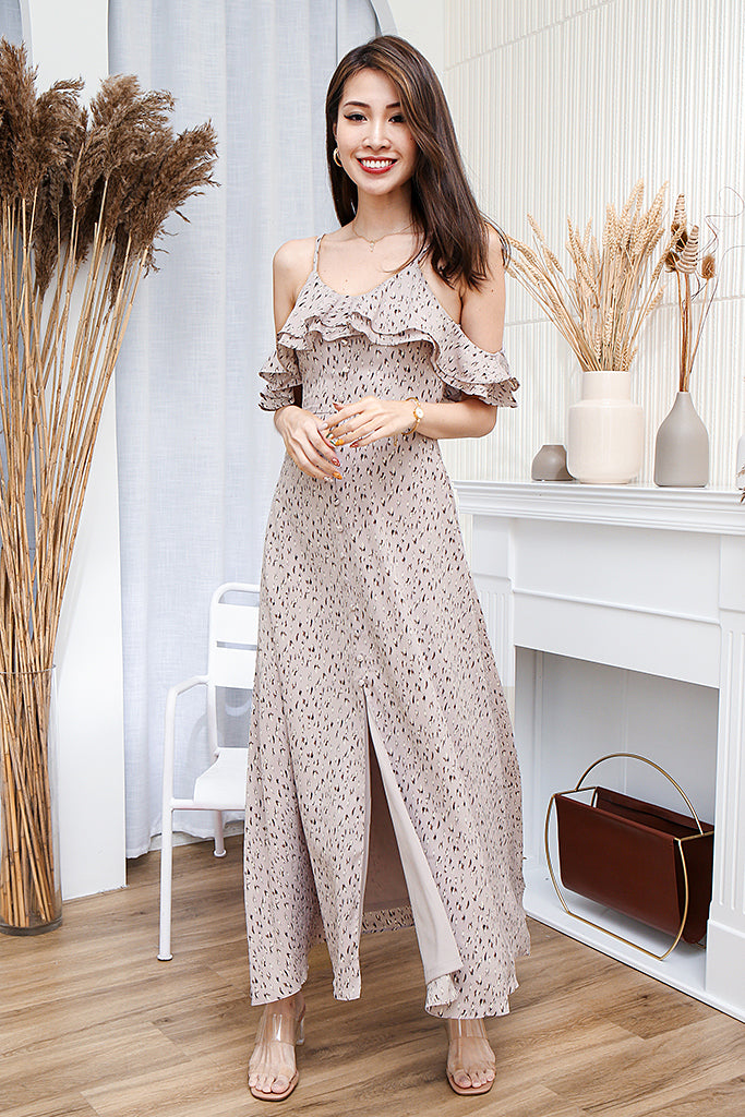 Gabriella Ditsy Print Maxi Dress - Lilac Grey [XS/S/M/L/XL]