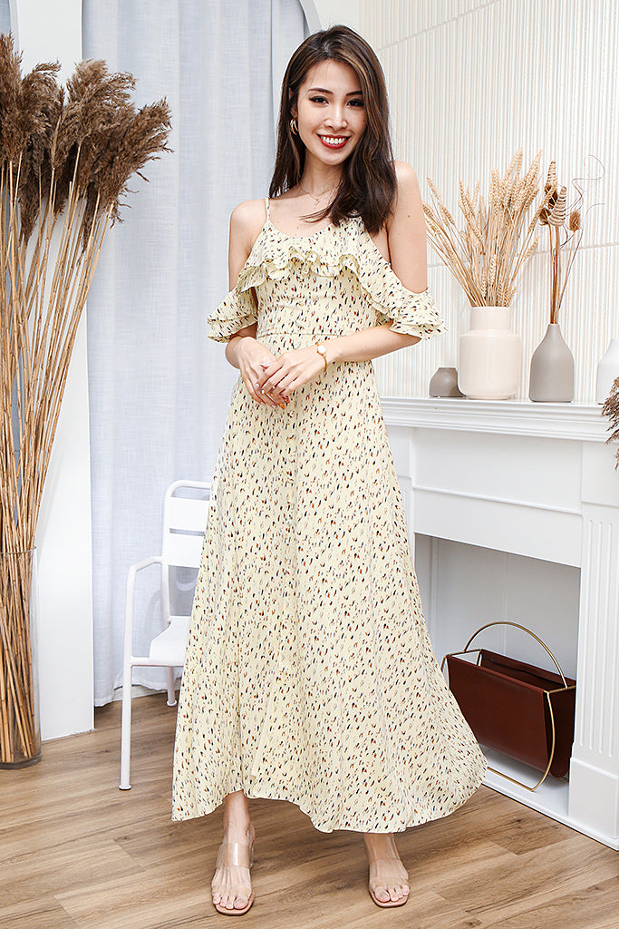 Gabriella Ditsy Print Maxi Dress - Cream [XS/S/M/L/XL]