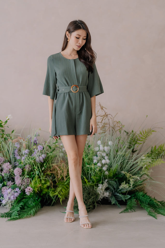 Kerri Emboss Stripes Romper - Olive [XS/S/M/L/XL]