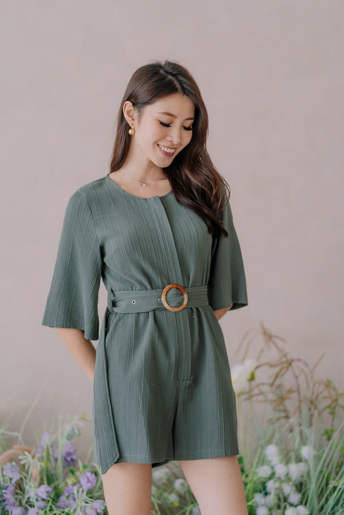 Kerri Emboss Stripes Romper - Olive [XS/S/M/L/XL]