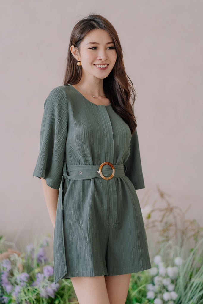Kerri Emboss Stripes Romper - Olive [XS/S/M/L/XL]